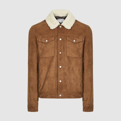 Miles Reiss Suede Trucker Shearling Collar Leather Jacket