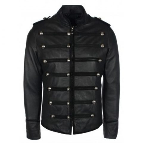 Military Style Black Leather Jacket