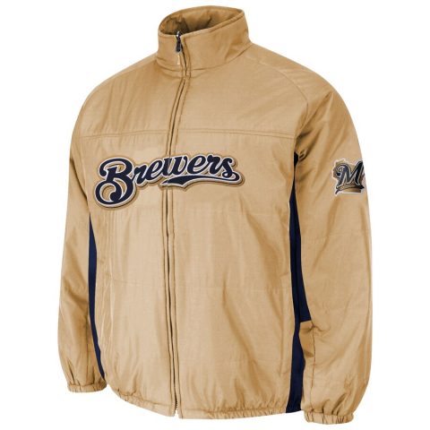 Milwaukee Brewers Majestic Double On-Field Gold Jacket
