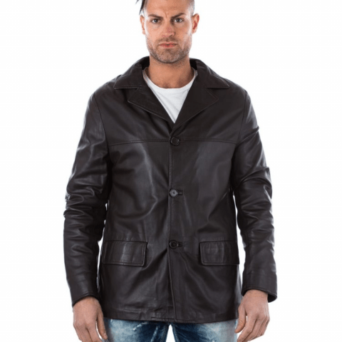 Mens David Black Mink Leather Jacket