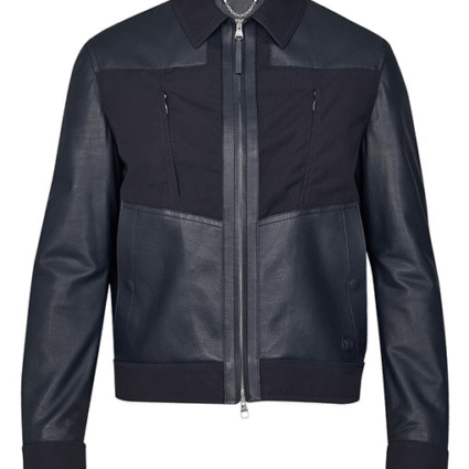 Mens Mixed Bomber Black Leather Jacket