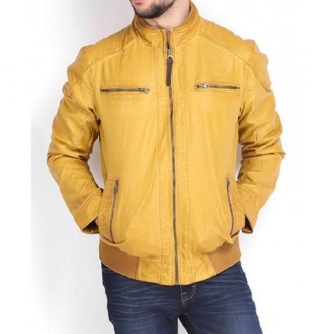 Mens Fashion Mustard Bomber Leather Jacket
