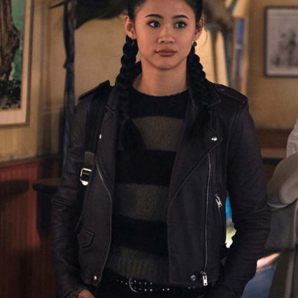 Womens Nancy Drew Leah Lewis Biker Leather Jacket