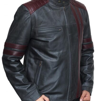 Nashville Men Burgundy Wine Stripe Black Fashionable Leather Jacket