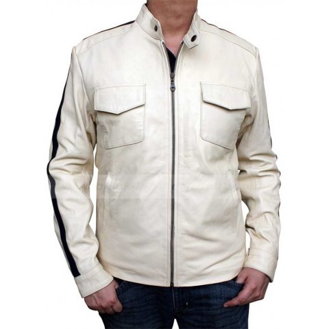 Aaron Paul Need For Speed White Leather Jacket