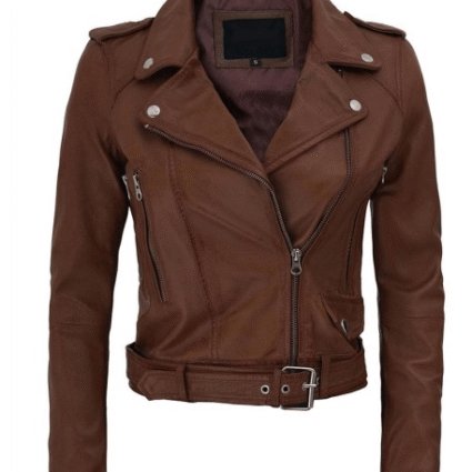 Womens Nellie Asymmetrical Dark Brown Cropped Leather Jacket
