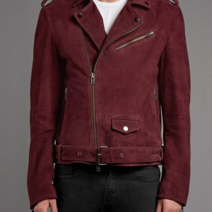 Double Rider Burgundy Suede Leather Jacket