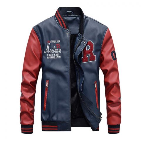 New Embroidery Baseball Varsity Faux Leather Slimfit Autumn Winter Jacket