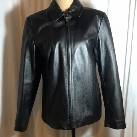 NY & Company Black Genuine Leather Jacket