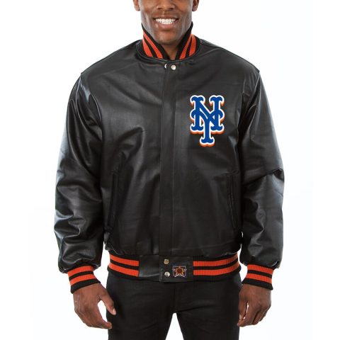 New York Mets Black Team Bomber Leather Jacket