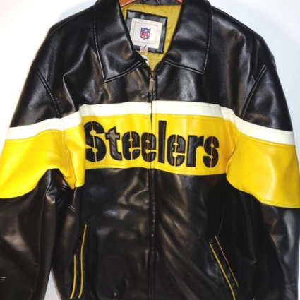 Mens Steelers Nfl Black Leather Jacket