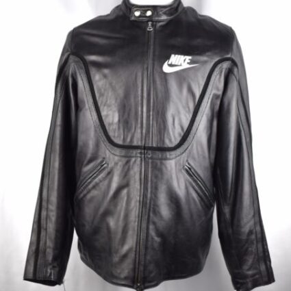 Nike Black Cafe Racer Jordan 72 Leather Bomber Jacket