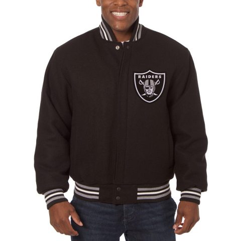 Oakland Raiders Embroidered Black Wool Jacket