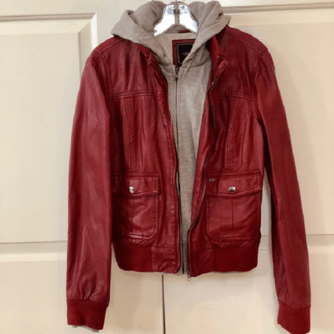 Mens Obey Faux Hooded Leather Jacket