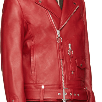 Mens Off White Red Leather Jacket