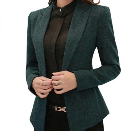 Women Ollie One Button Peak Lapel Green Wool Blazer