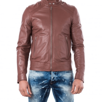 Mens Onion Color Nappa Biker Leather Jacket