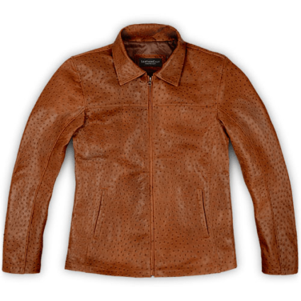 Mens Ostrich Tan Brown Hipster Leather Jacket