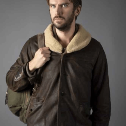 Otto Solos 2021 Dan Stevens Leather Jacket With Shearling Collar