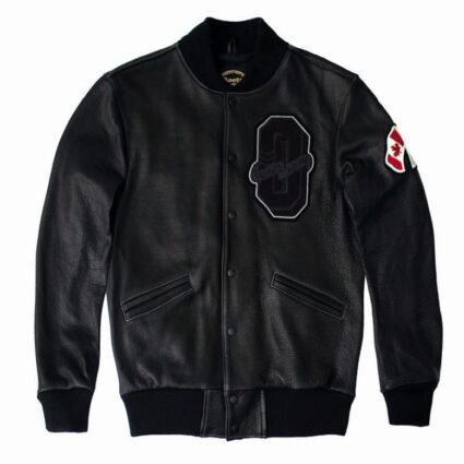 Mens Ovo X Roots Varsity Leather Jacket