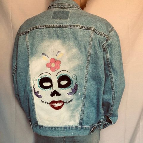 Painted Denim Jacket Flowers And Eyes