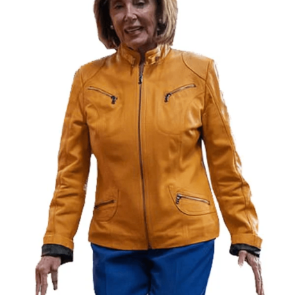 Womens Nancy Pelosi Yellow Leather Jacket