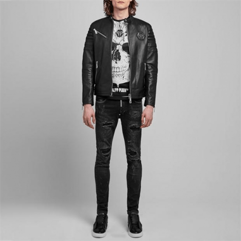 Mens Phillipp Plein Black Leather Jacket
