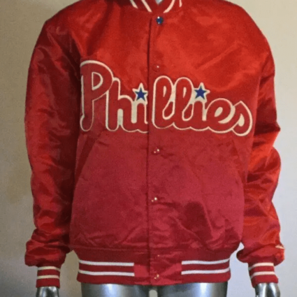 Mens Phillies Satin Bomber Red Jacket
