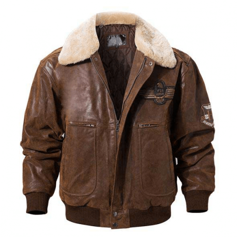 Pierson Mens Bomber Leather Jacket With Shearling Collar