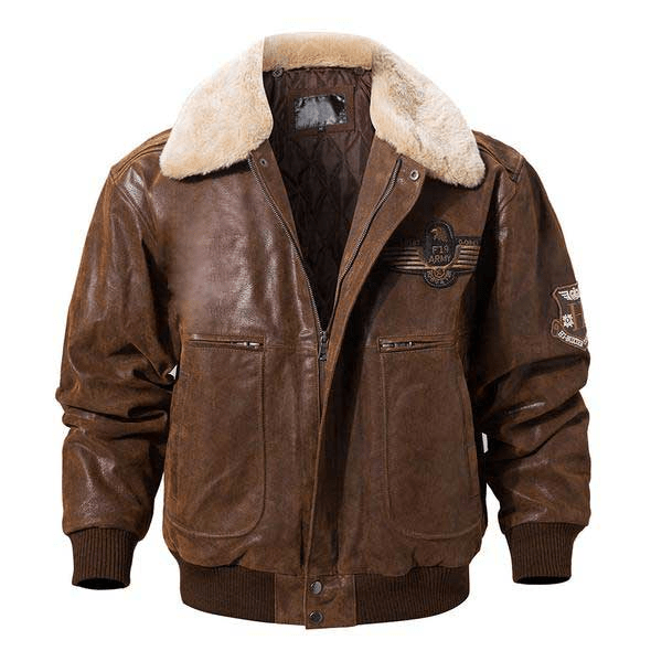 Pierson Mens Bomber Leather Jacket With Shearling Collar - A2 Jackets