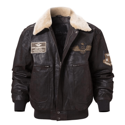 Pierson Dark Brown Leather Shearling Collar Bomber Jacket