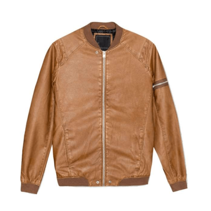 Mens Pull & Bear Brown Leather Jacket