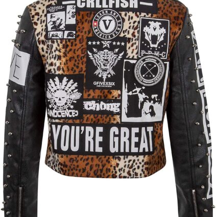 Women's Fashion Punk Leopard Animal Faux Leather Jacket