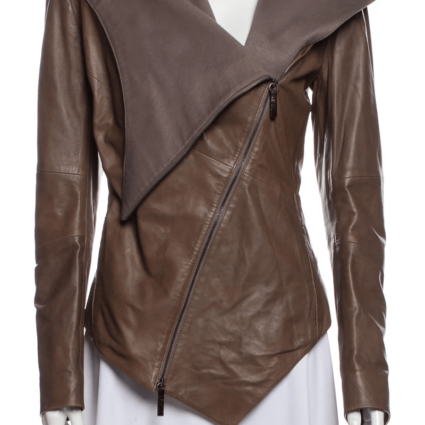 Punto Draped Collar Biker Leather Jacket