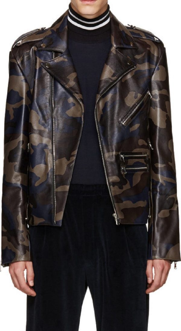 Pyer Moss Black Camoflage Leather Jacket