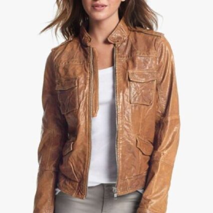 Womens Q40 Crinkled Distressed Leather Jacket