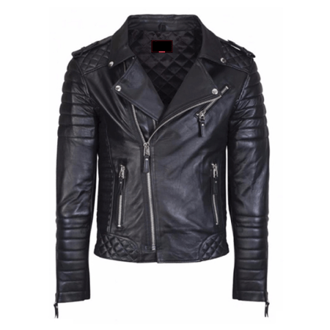 Men’s Quilted Padded Black Biker Leather Jacket