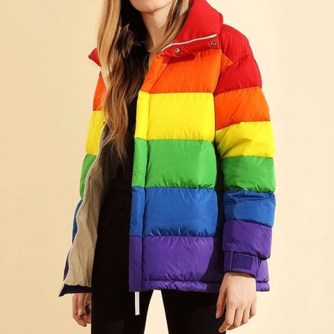 Rainbow Feather Down Puffer Jacket
