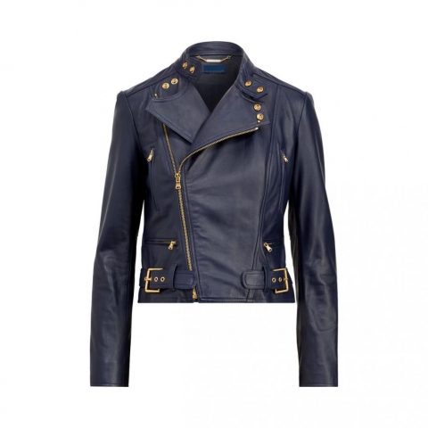 Ralph Lauren Blue Moto Leather Jacket