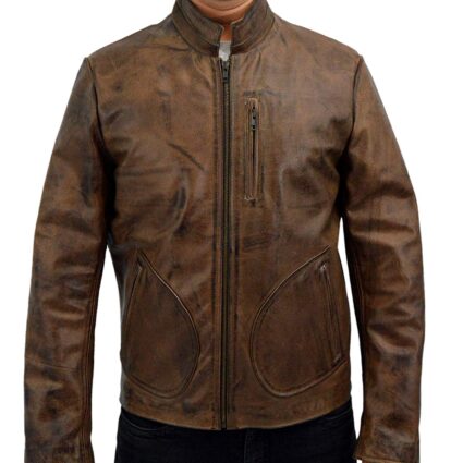 Rampage Dwayne Johnson Distressed Brown Leather Jacket