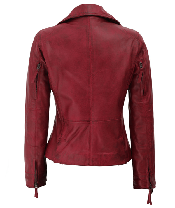 Ramsey Womens Red Asymmetrical Slim Fit Leather Jacket - Image 3