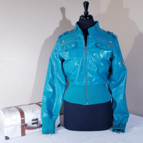 Womens Raw Blue Biker Leather Jacket