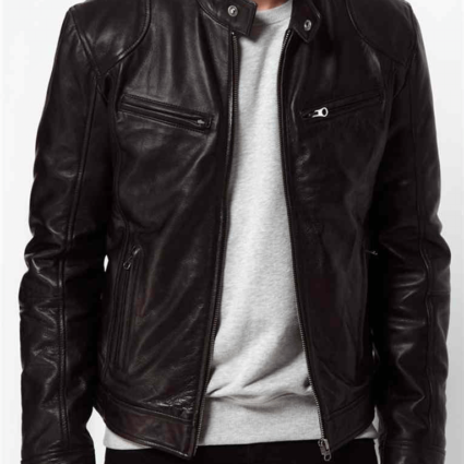 Mens Black Real Biker Leather Jacket