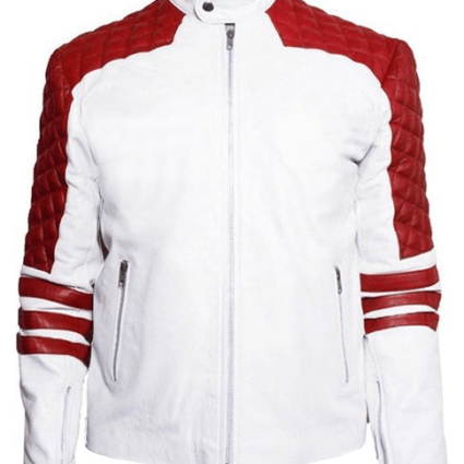 Men's Style Red And White Quilted Leather Jacket