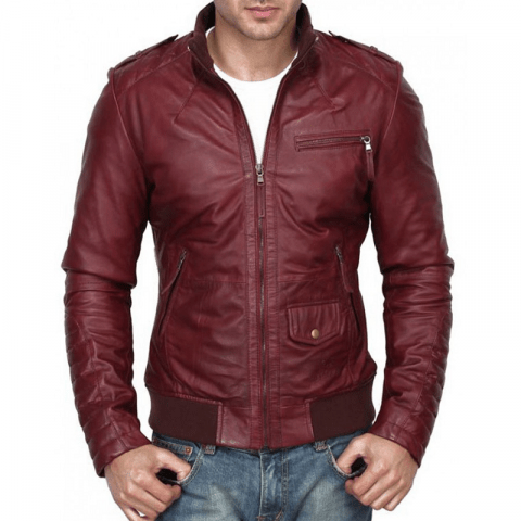 Men's Red Burgundy Slim Fit Leather Jacket