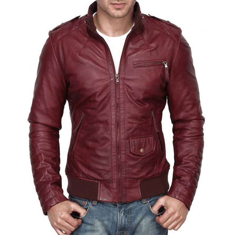 Men's Red Burgundy Slim Fit Leather Jacket - A2 Jackets