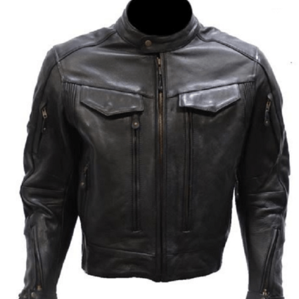 Mens Armored Reflective Motorcycle Leather Jacket