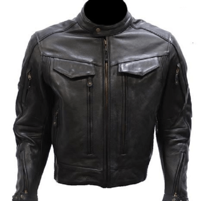 Mens Armored Reflective Motorcycle Leather Jacket - A2 Jackets