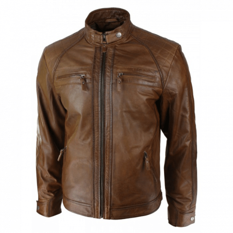 Retro Style Zipped Biker Leather Jacket