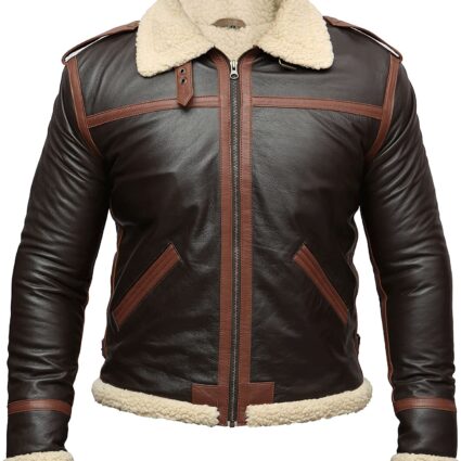 Mens Resident Evil 4 Leon Kennedy Shearling Leather Jacket